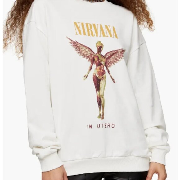Nirvana Graphic Sweatshirt Topshop Cream Ivory size Small - Picture 1 of 8